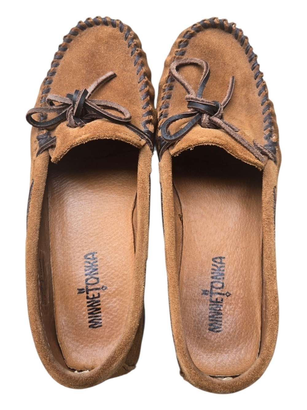 Minnetonka Tan Suede Bow Moccasin Loafers Size 8
